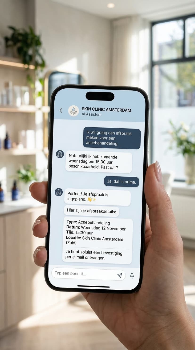 WhatsApp chatbot conversatie met huidkliniek - automatische afspraakplanning